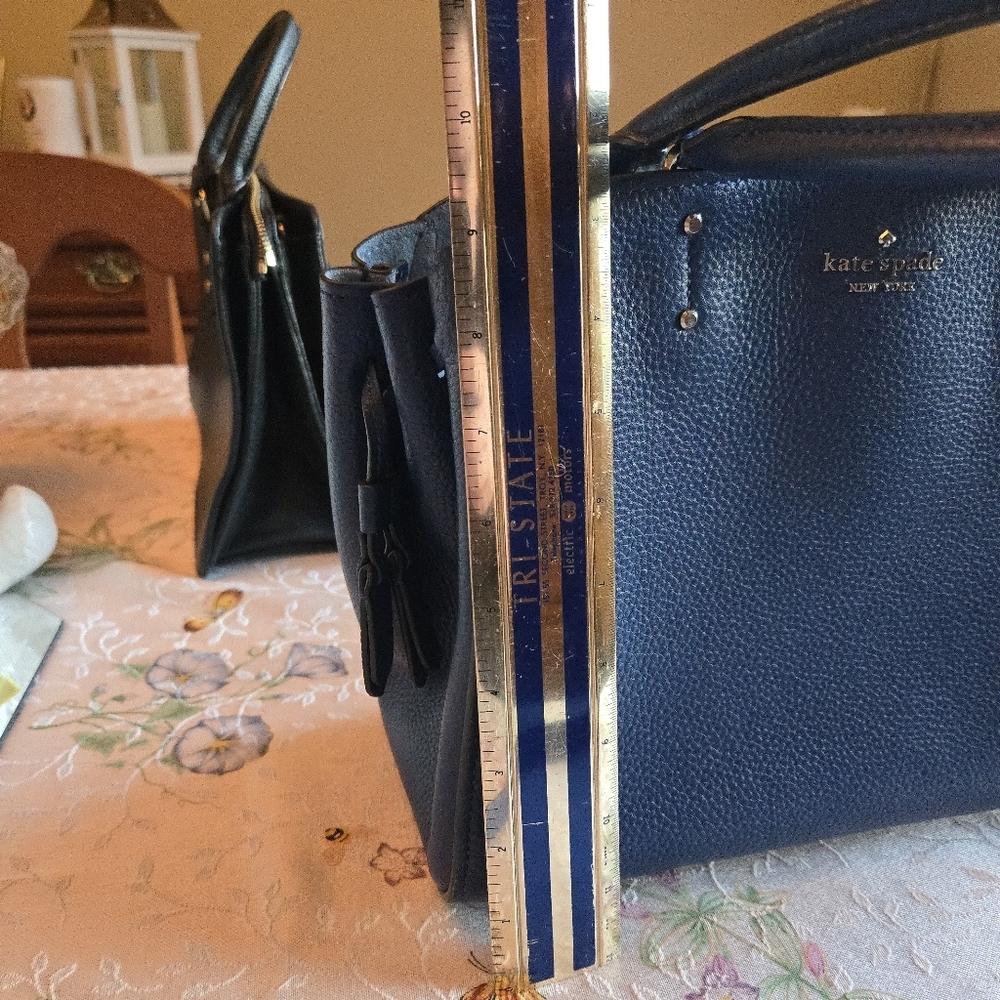 KATE SPADE Purse Tegan Pebbled Leather Blue Satchel Bag Handbag Crossbody A+ - Picture 8 of 11